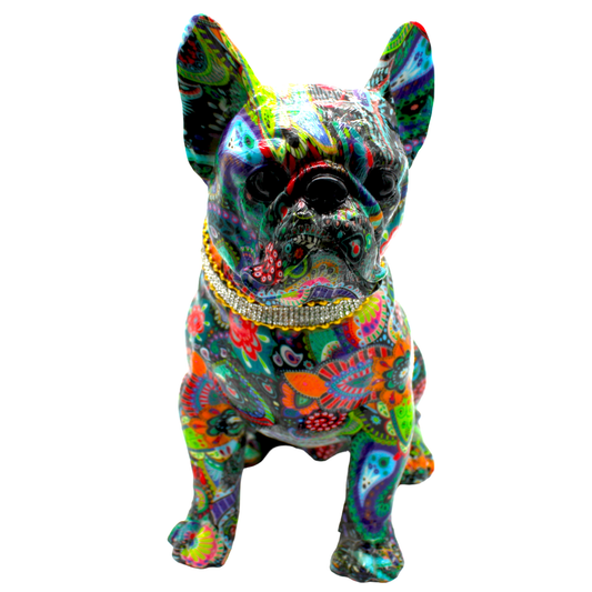 Painted Standing Flower French Bulldog w/Necklace - 11" tall