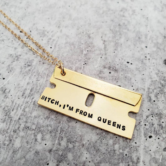 Bitch, I'm from The Hamptons Razor Blade Necklace: Gold / 22"