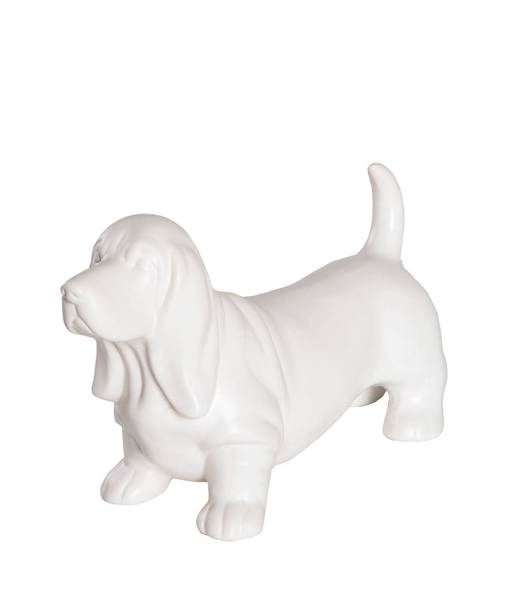 Standing Basset Hound Ceramic Statue: Metallic Silver