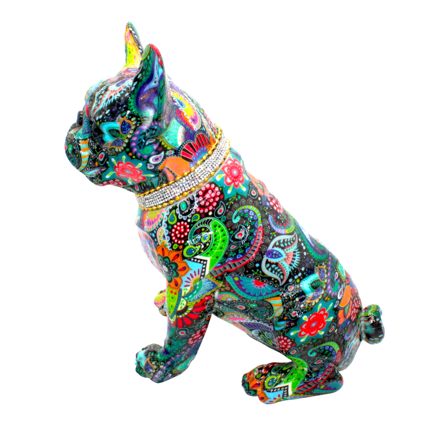 Painted Standing Flower French Bulldog w/Necklace - 11" tall