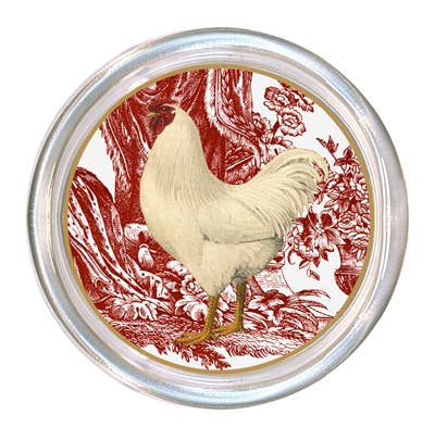 C166-PDR White Rooster on Red Coaster