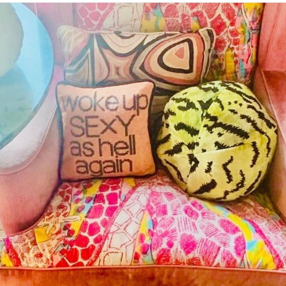 Velvet "Woke Up Sexy As Hell Again" f/d custom made pillow: Pink