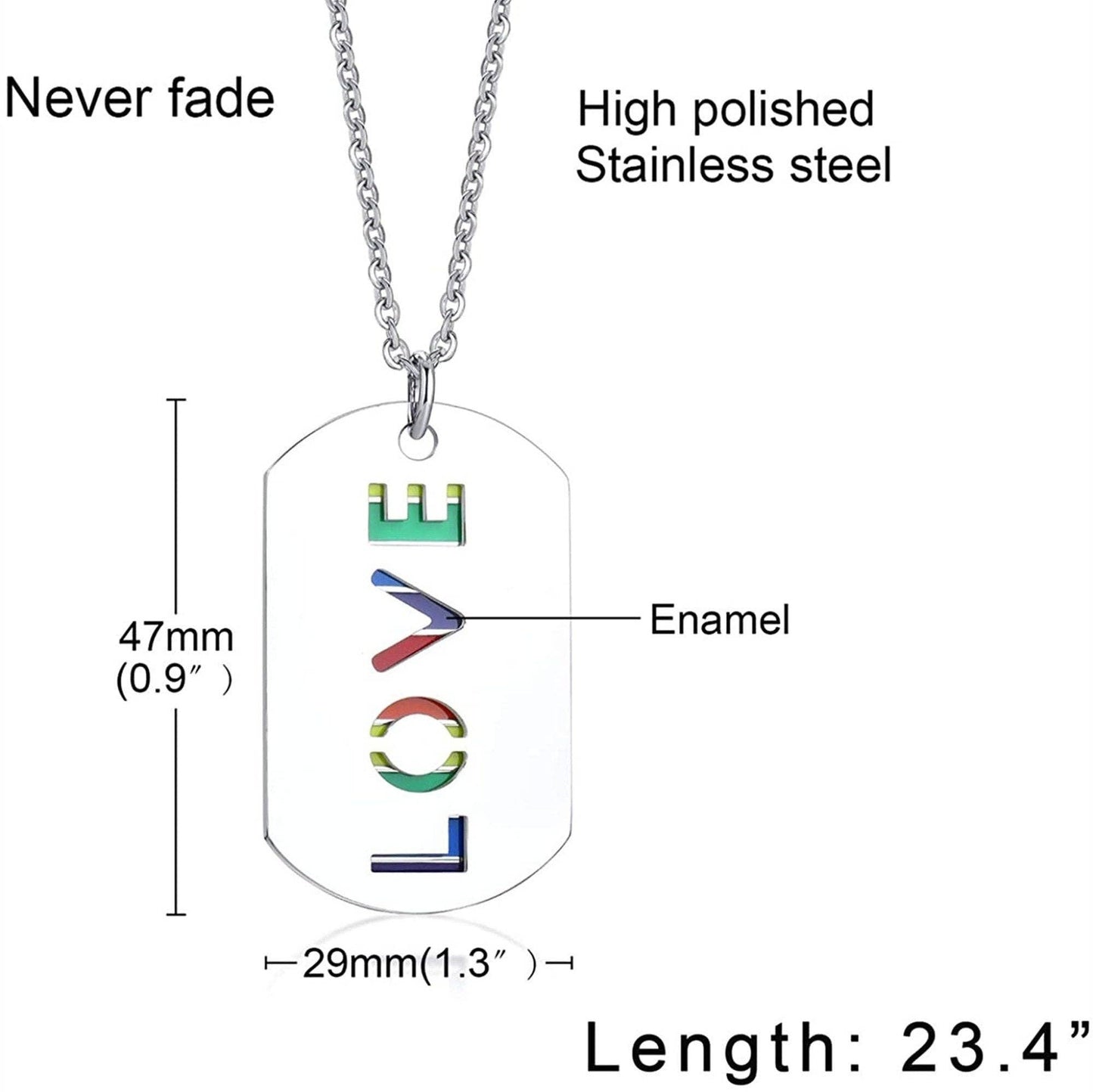 Rainbow LGBTQ Pride Love Letter Necklace in Stainless Steel: LOVE / WIth chain / No Engrave