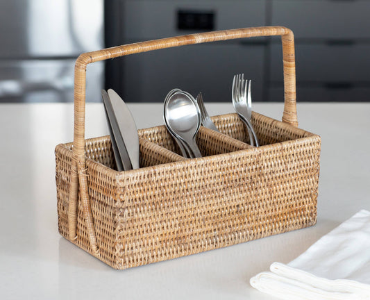 3 Section Caddy/Cutlery Holder: Honey Brown