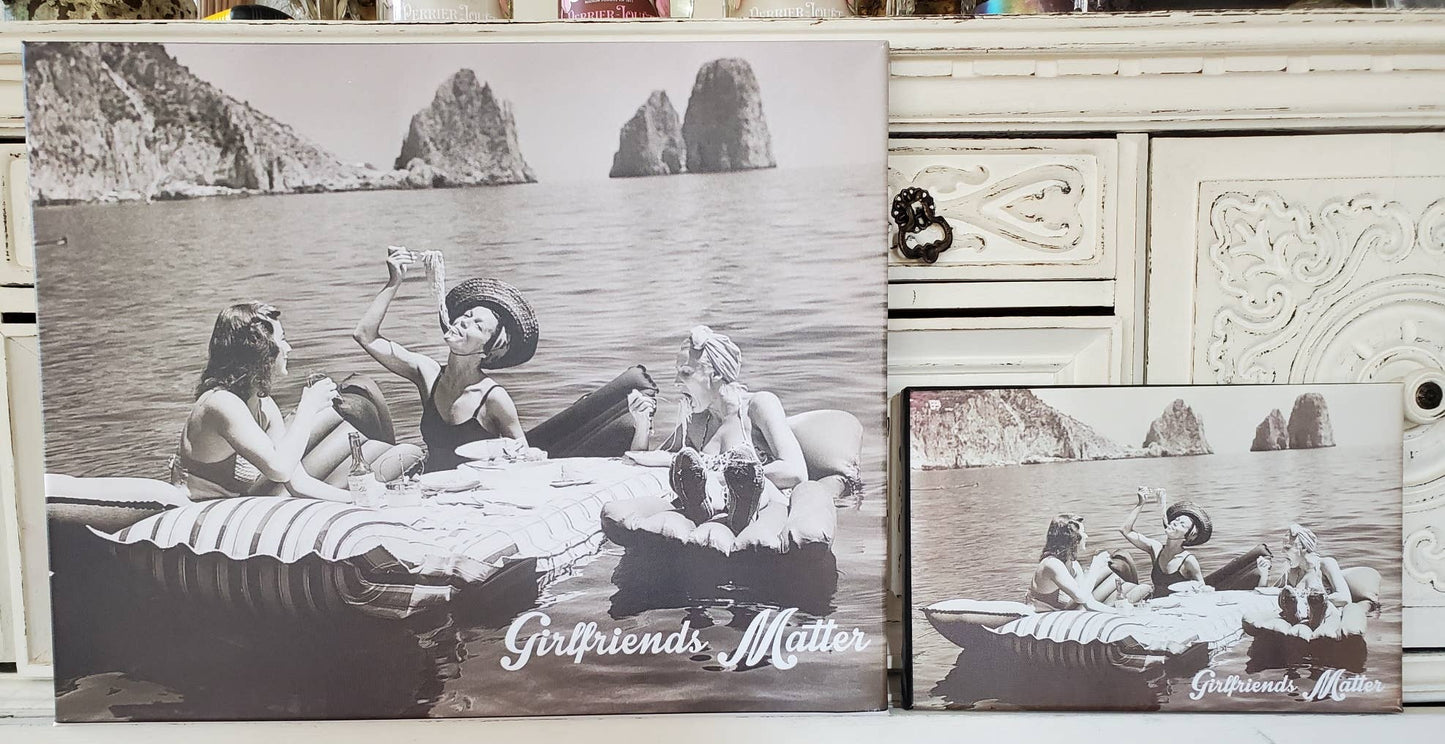 Vintage Girlfriends Eating Spaghetti on the Water Canvas Girlfriends Matter