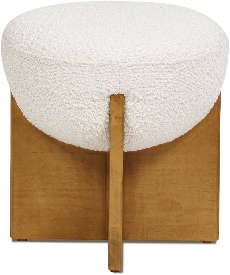 Bali 18.5" Round Upholstered Ottoman with Natural Wood Base