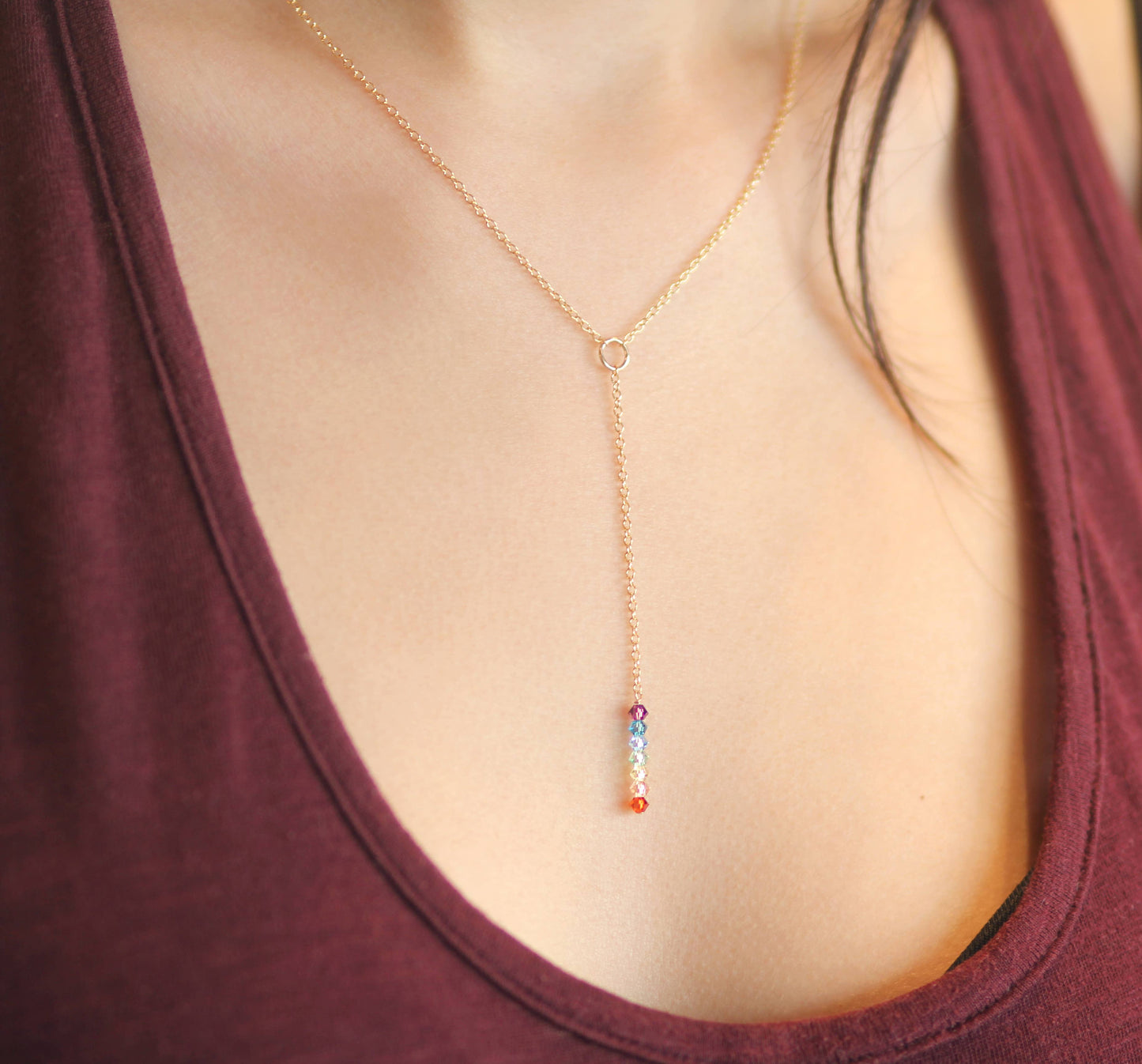 7 Chakras Lariat Necklace: Sterling Silver