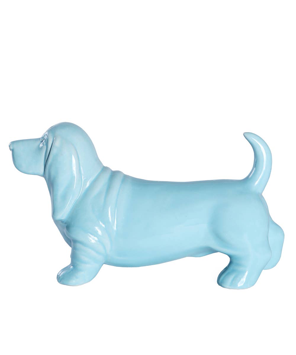 Standing Basset Hound Ceramic Statue: Metallic Silver