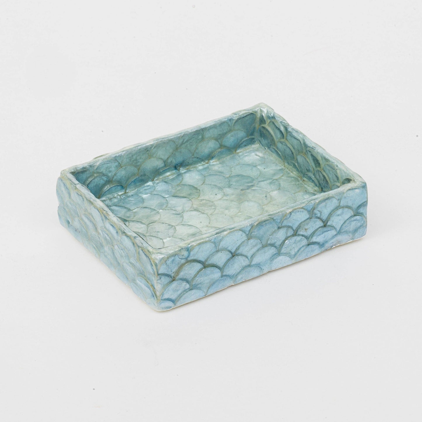 Capiz trays, aqua blue, set of two