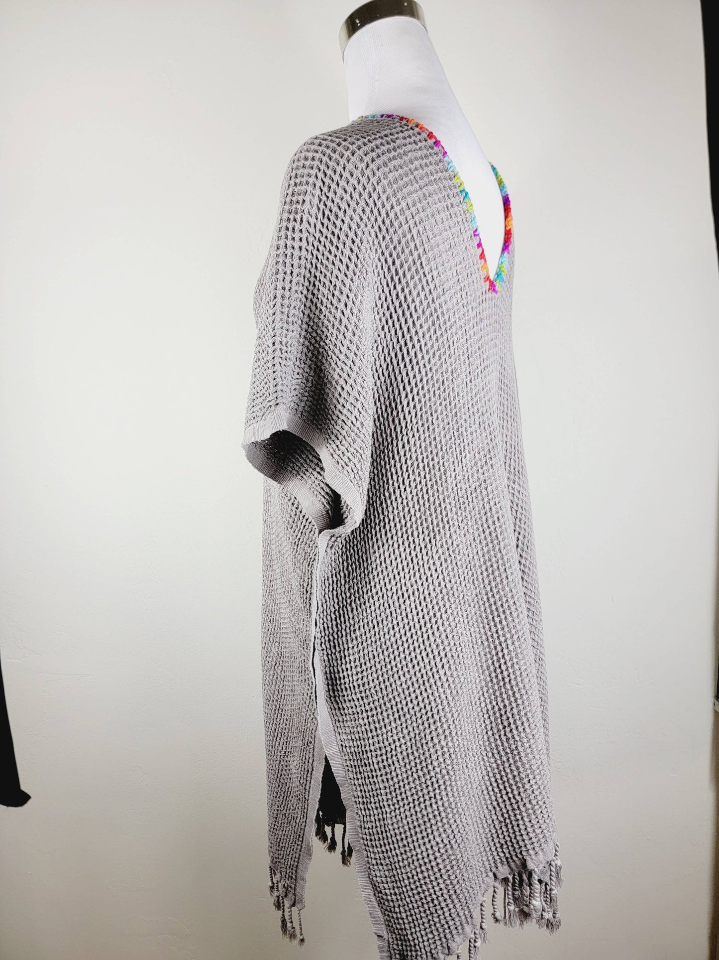 Beach cover-up, Hand made Honey comb wave Cotton cover GRAY