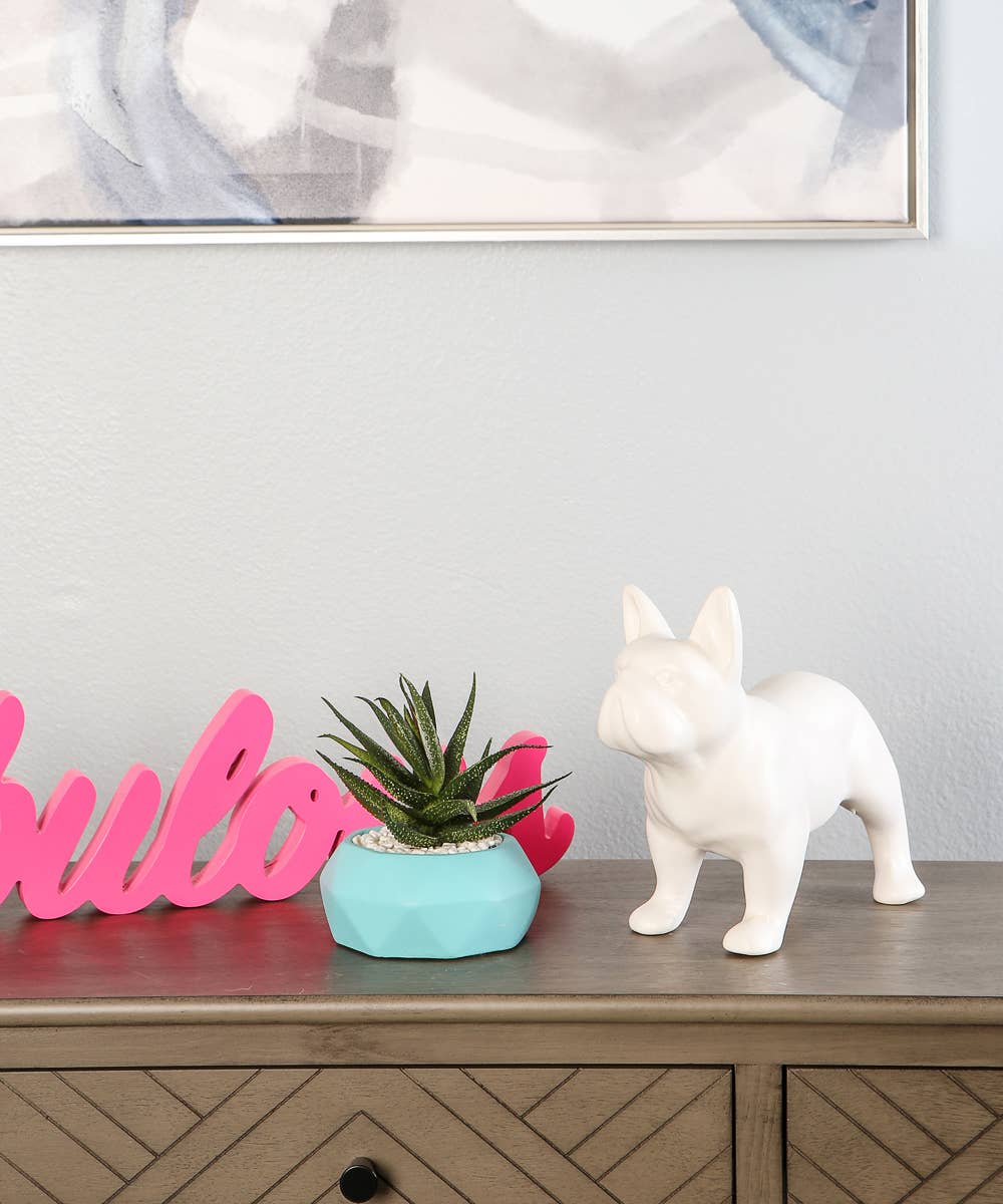 Standing Frenchie Ceramic Statue: Glossy White