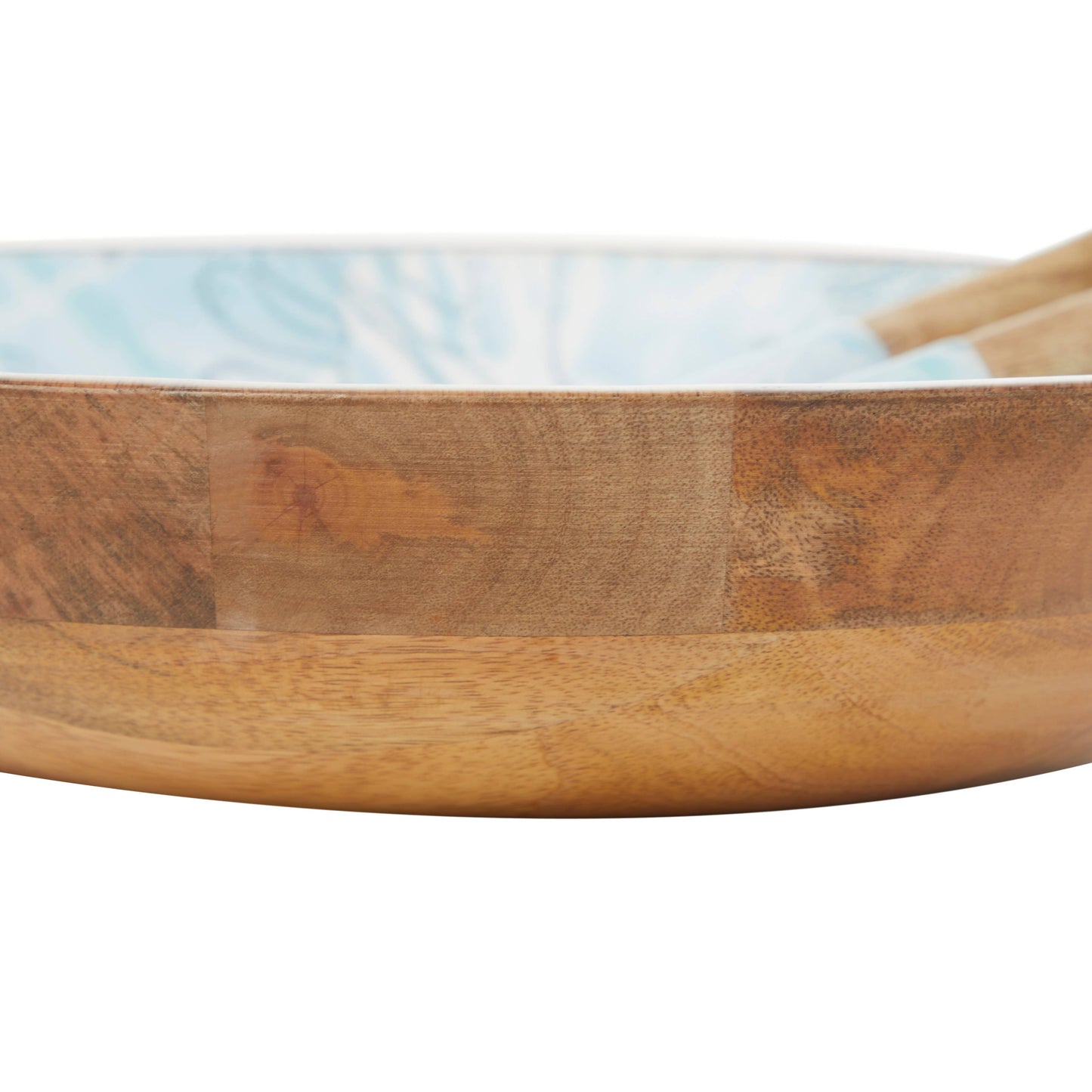 Blue or Cream Mango Wood Handmade Decorative Bowl Set of 3: Light Blue