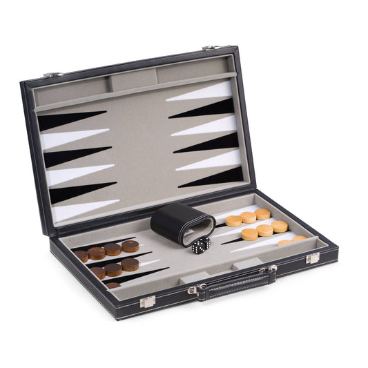 15" Black Leatherette  Backgammon Set