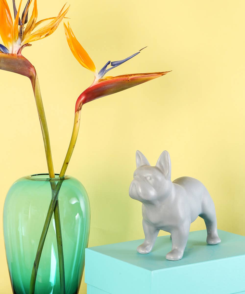 Standing Frenchie Ceramic Statue: Glossy White