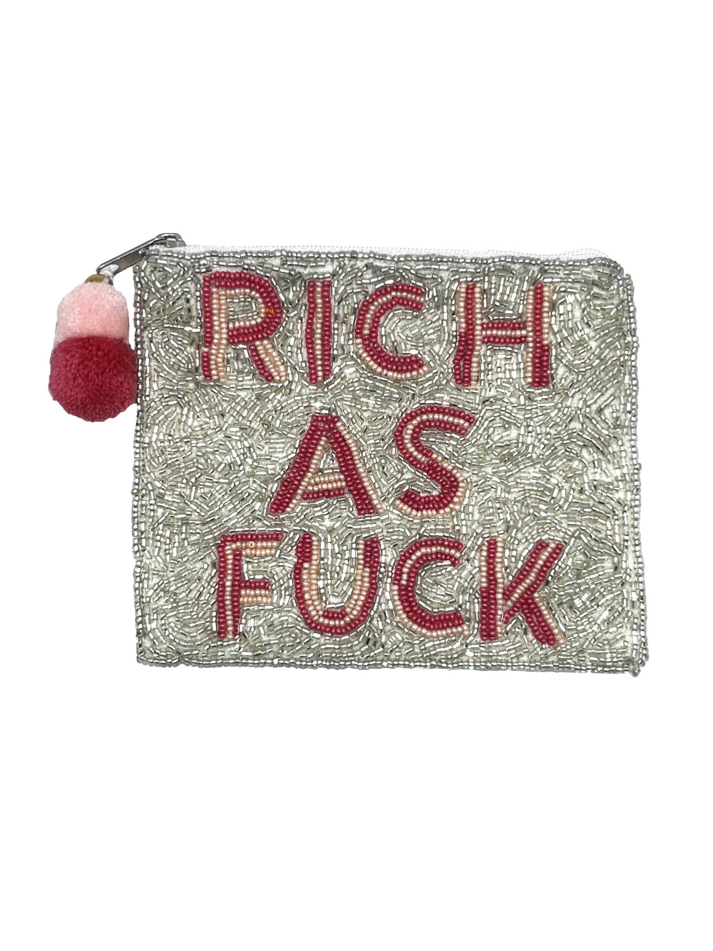 RICH AS FUCK IN SILVER  Beaded Coin Purse