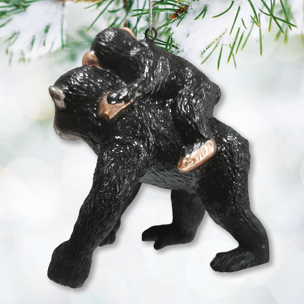 Charming Gorilla Family Kinship Glass Ornament