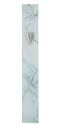 White Marble Glass Mezuzah 5"