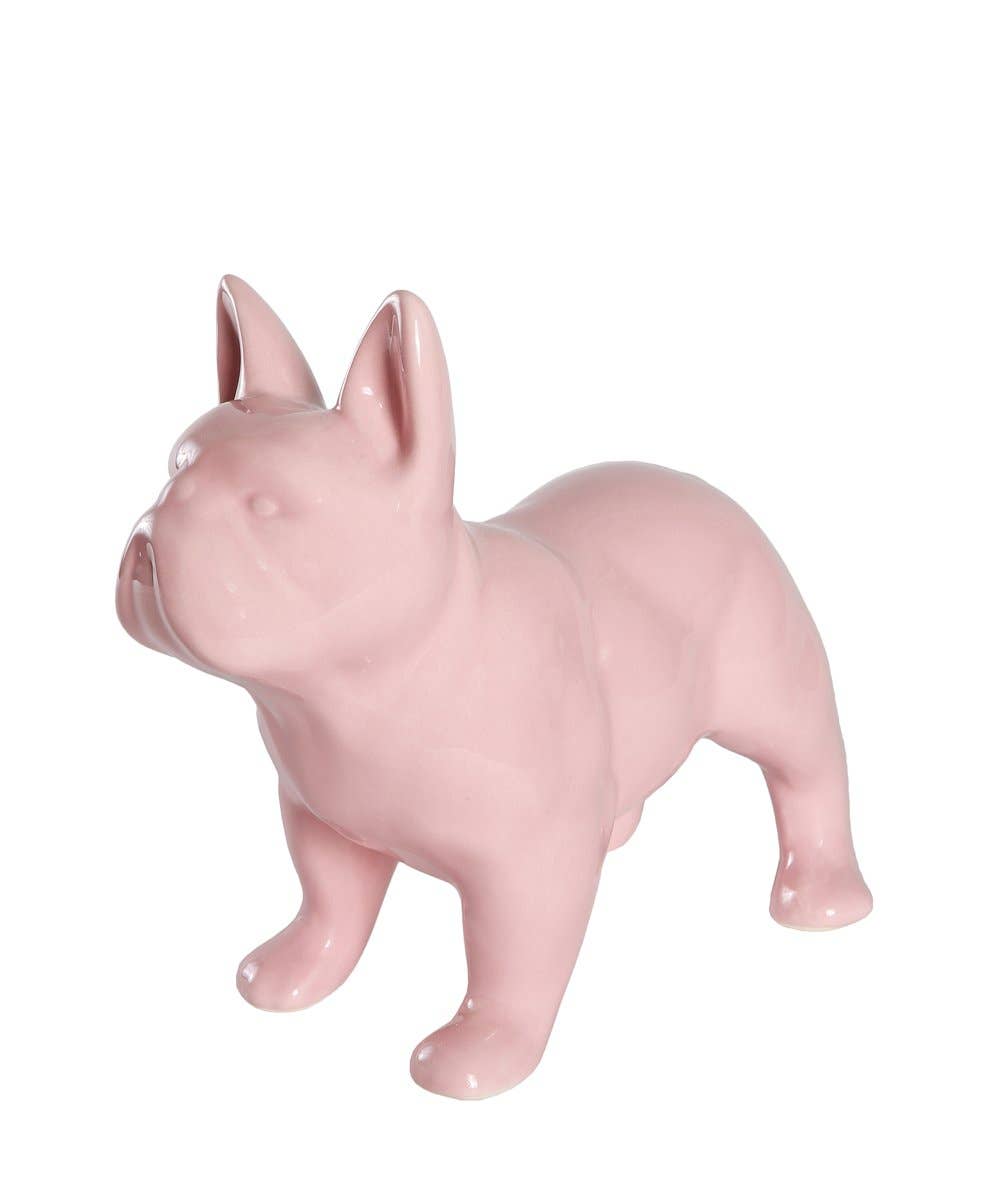 Standing Frenchie Ceramic Statue: Glossy White