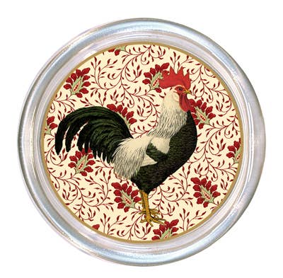 C289 Black and White Rooster on Red Coaster