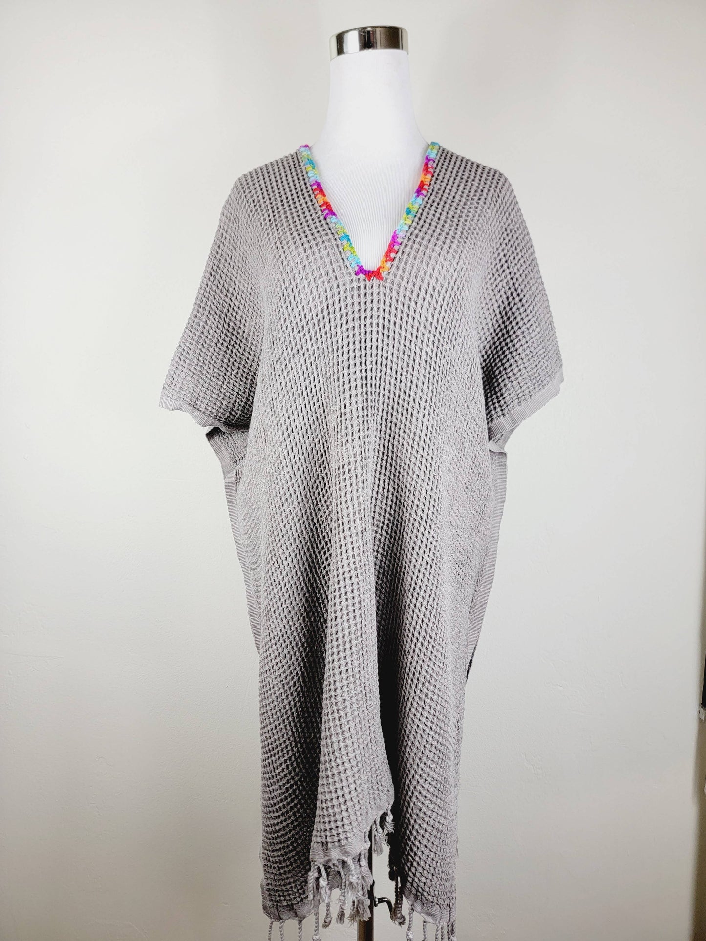 Beach cover-up, Hand made Honey comb wave Cotton cover GRAY