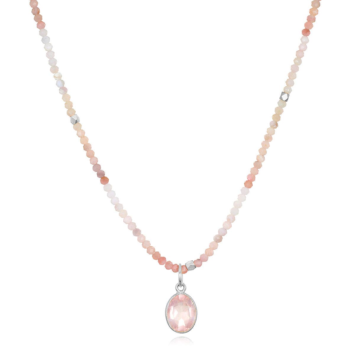 Pink Opal & Rose Quartz Charm Necklace: Gold