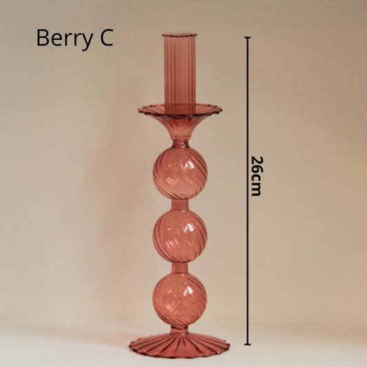 Nordic Taper Glass Candlestick Holder: Berry C