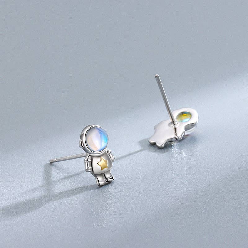 Astronaut Star Spaceman Stud Earrings in 925 Sterling Silver