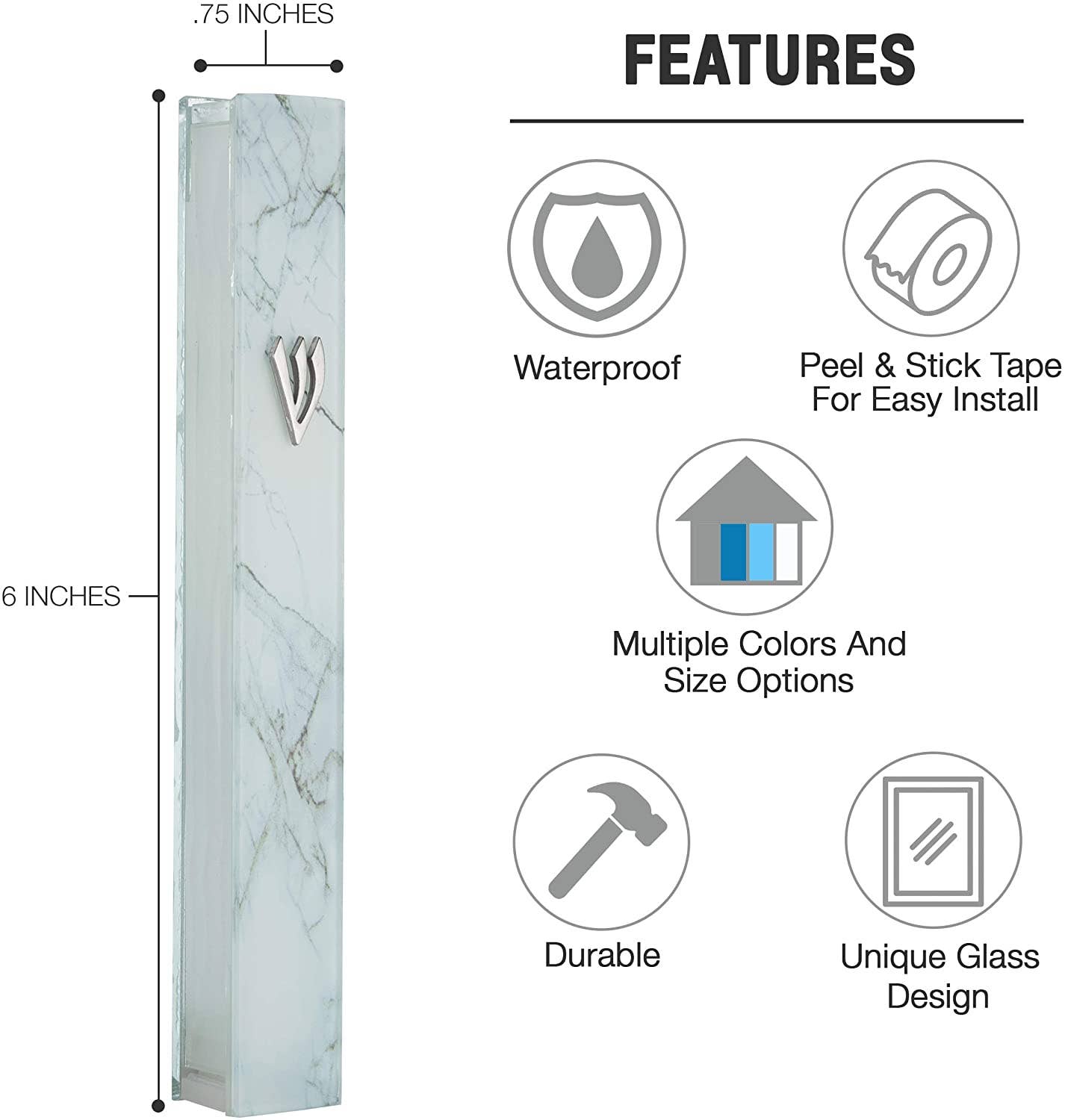 White Marble Glass Mezuzah 7"