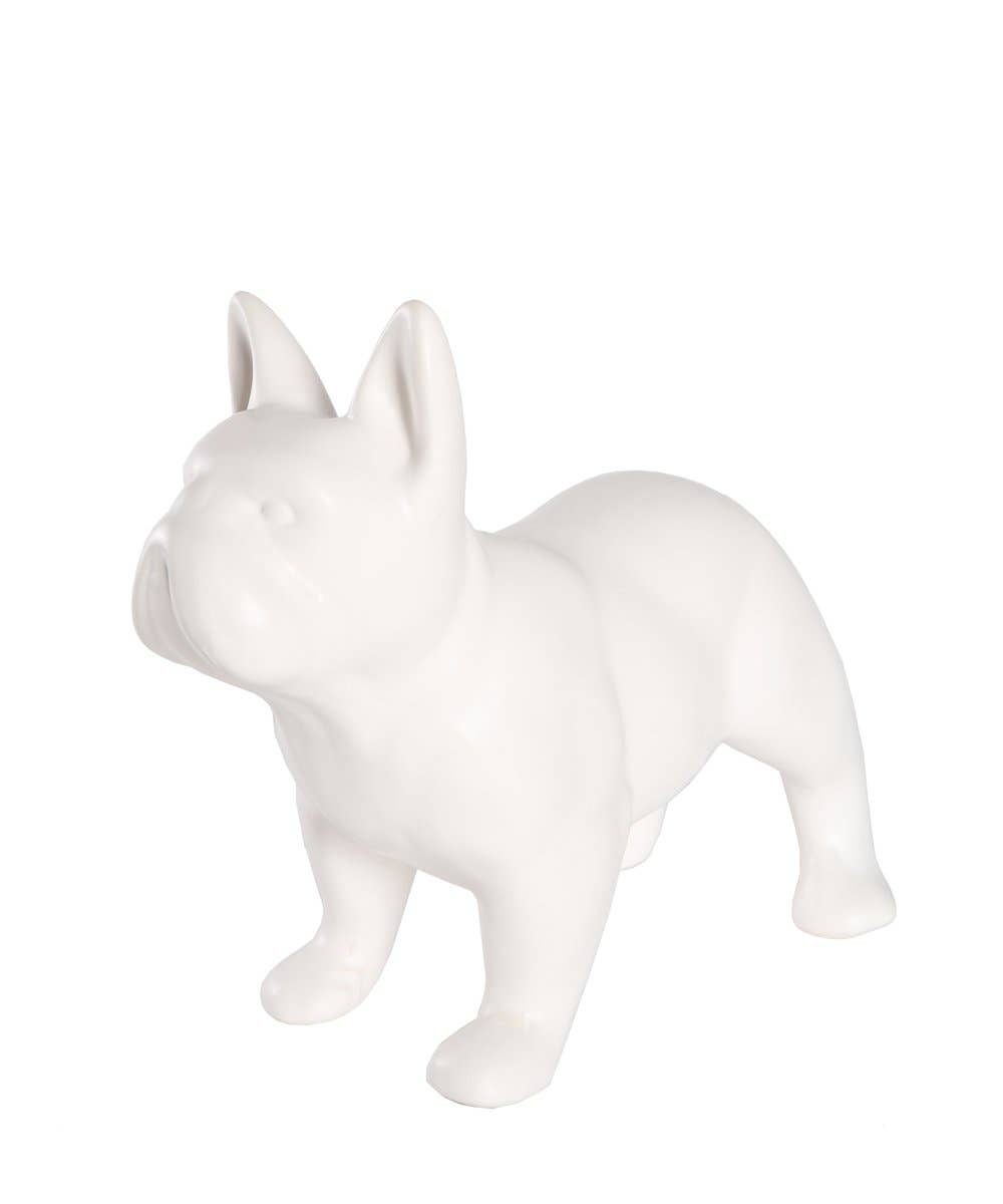 Standing Frenchie Ceramic Statue: Glossy White