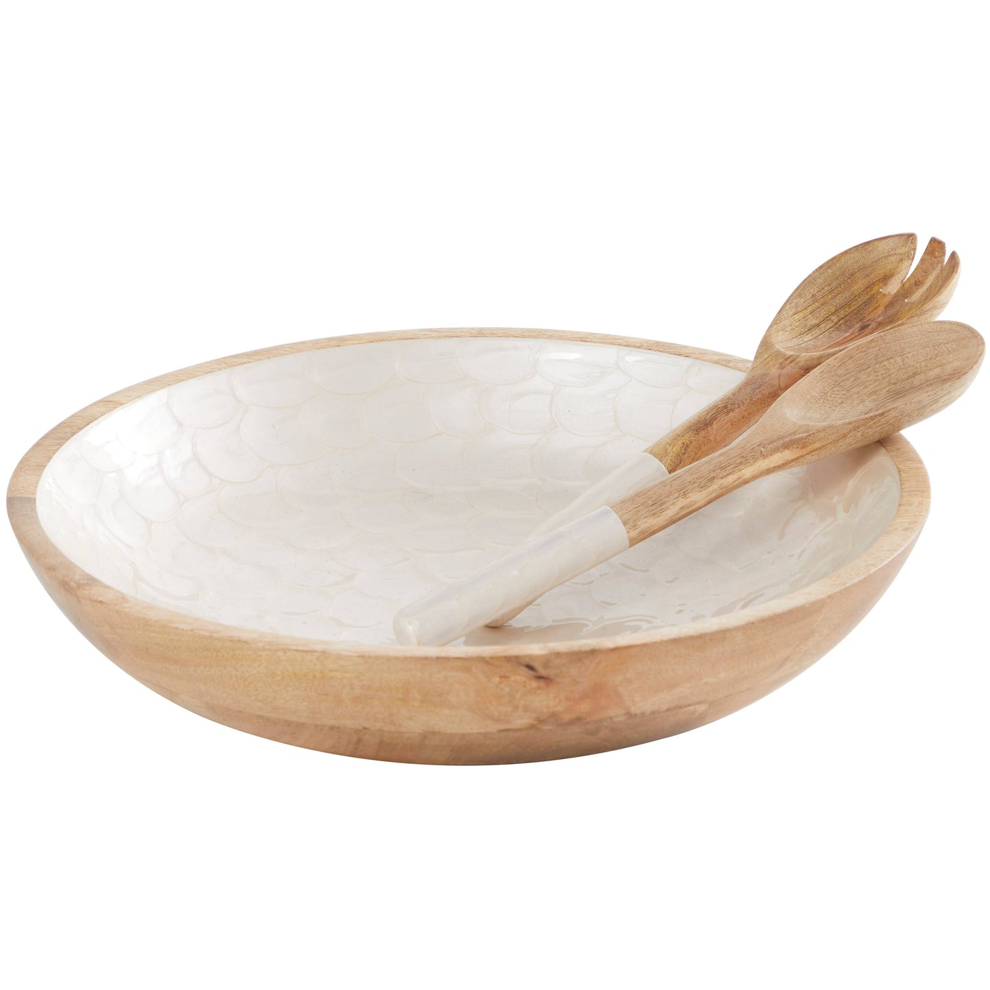 Blue or Cream Mango Wood Handmade Decorative Bowl Set of 3: Light Blue