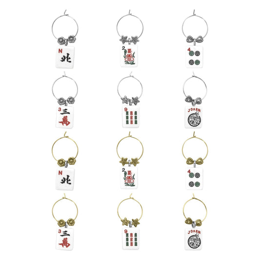 12-Piece Mahjong Wine Charms