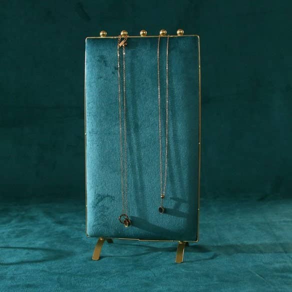 Vintage Inspired 2-Sided Velvet Jewelry Display Panel Stand: Large / Blue (Reversible)