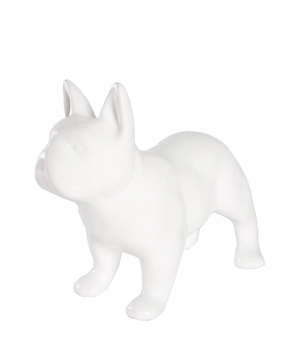 Standing Frenchie Ceramic Statue: Glossy White