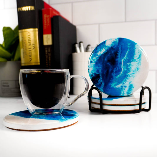 Ceramic Resin Coasters: Ocean Vibes S/4