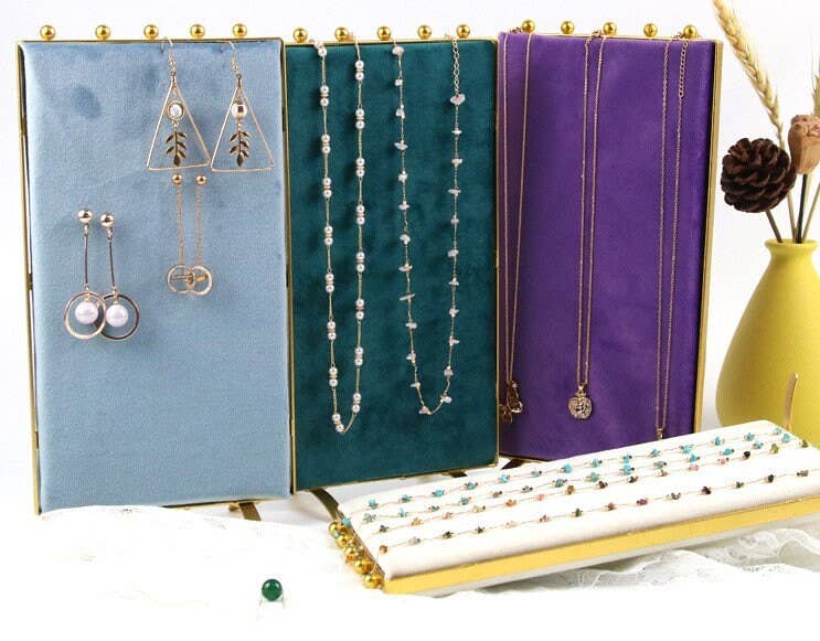 Vintage Inspired 2-Sided Velvet Jewelry Display Panel Stand: Large / Blue (Reversible)