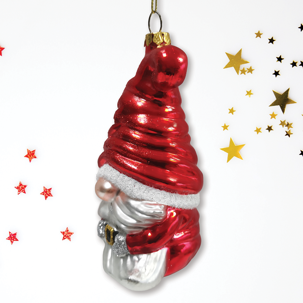 Vibrant Santa Gnome Glass Christmas Ornament