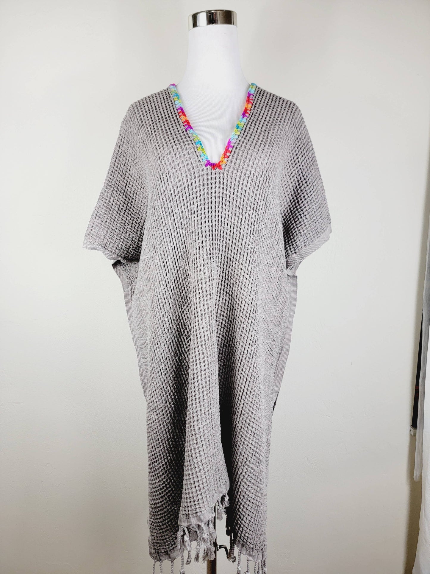 Beach cover-up, Hand made Honey comb wave Cotton cover GRAY