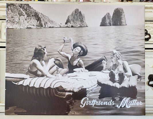 Vintage Girlfriends Eating Spaghetti on the Water Canvas Girlfriends Matter