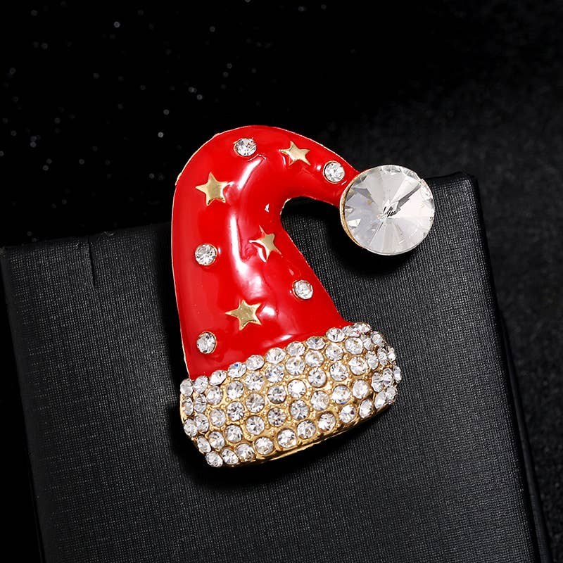 Christmas Hat Rhinestone Pin