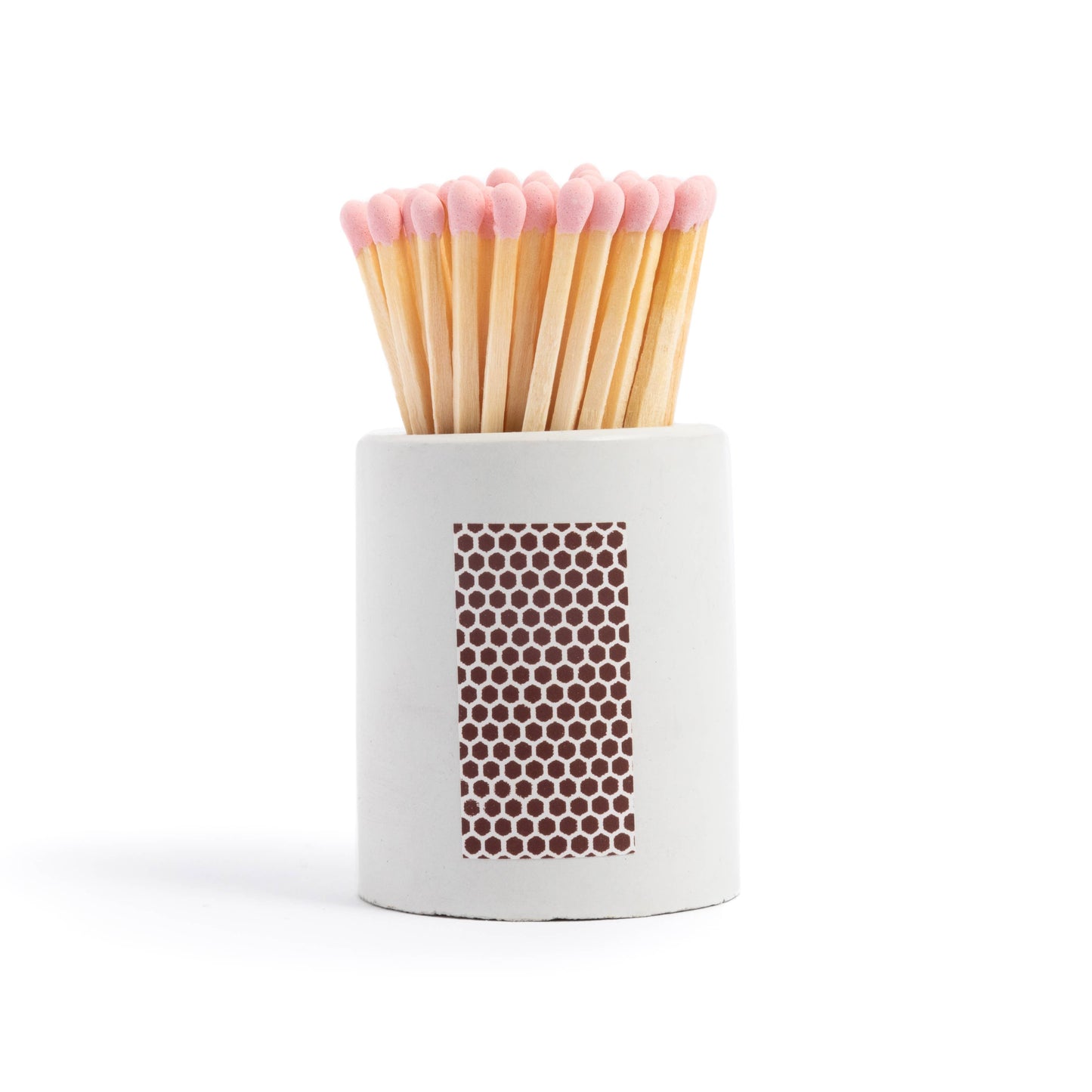 White Round Vessel with Baby Pink Matchsticks