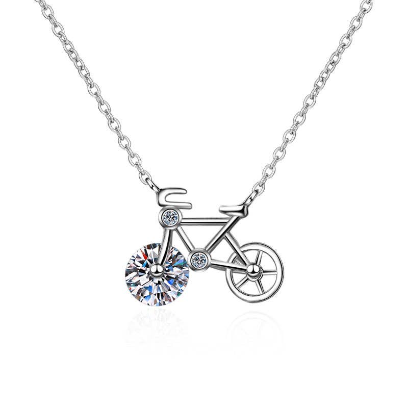 Moissanite Bicycle Pendant Necklace in 925 Sterling Silver