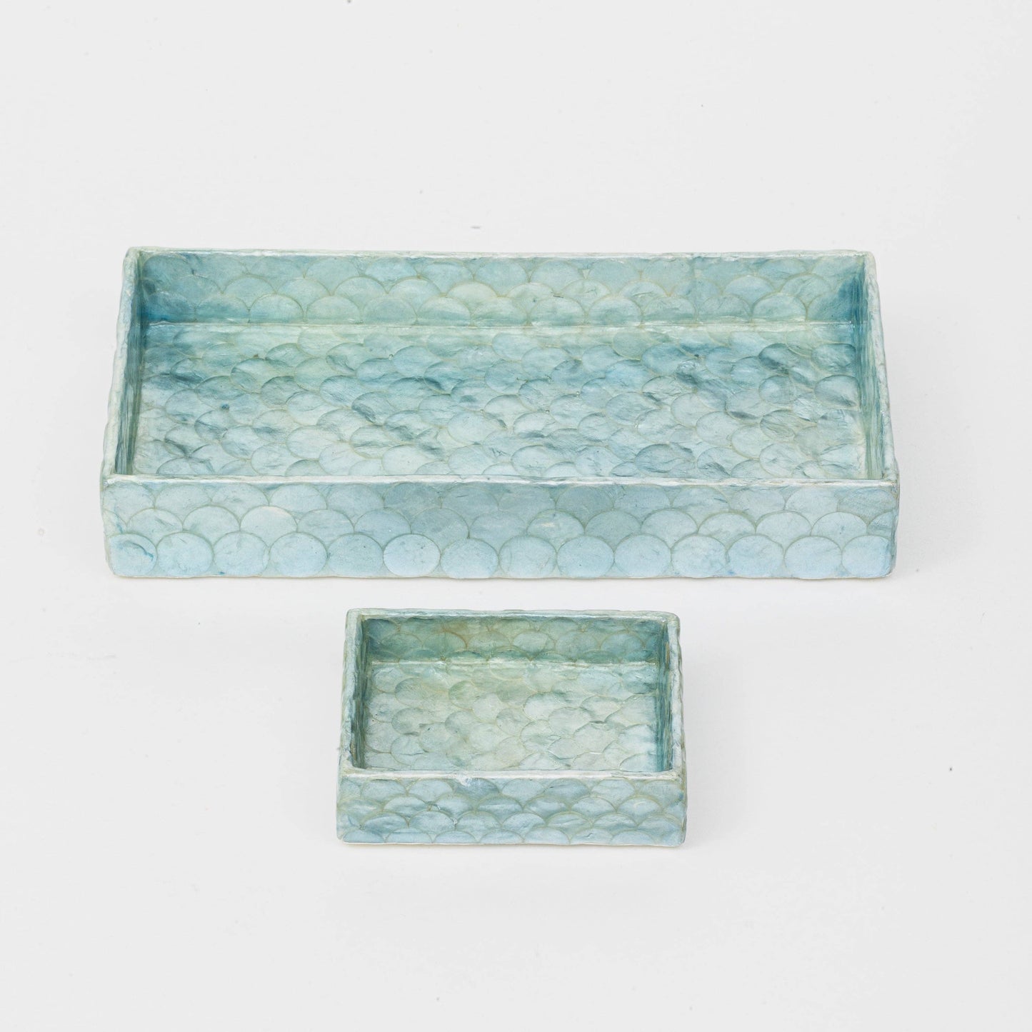 Capiz trays, aqua blue, set of two