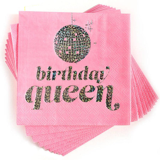 Birthday Queen, Disco Ball Celebration Cocktail Party Napkin