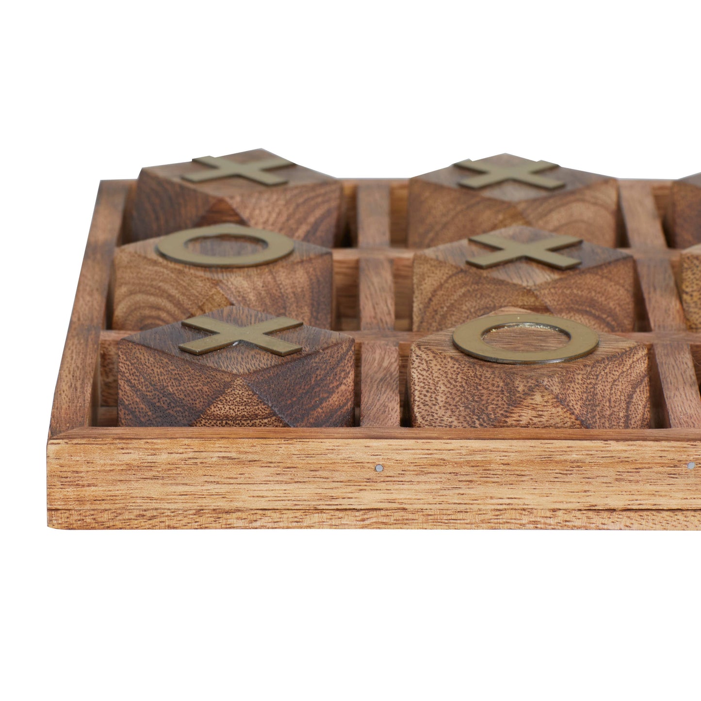 Wood Geometric Tic Tac Toe Game Set with Gold Inlay