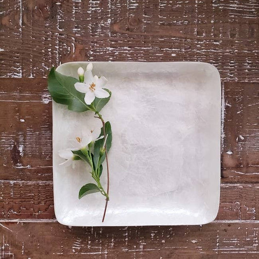 5" Capiz Square Plate (Natural White)