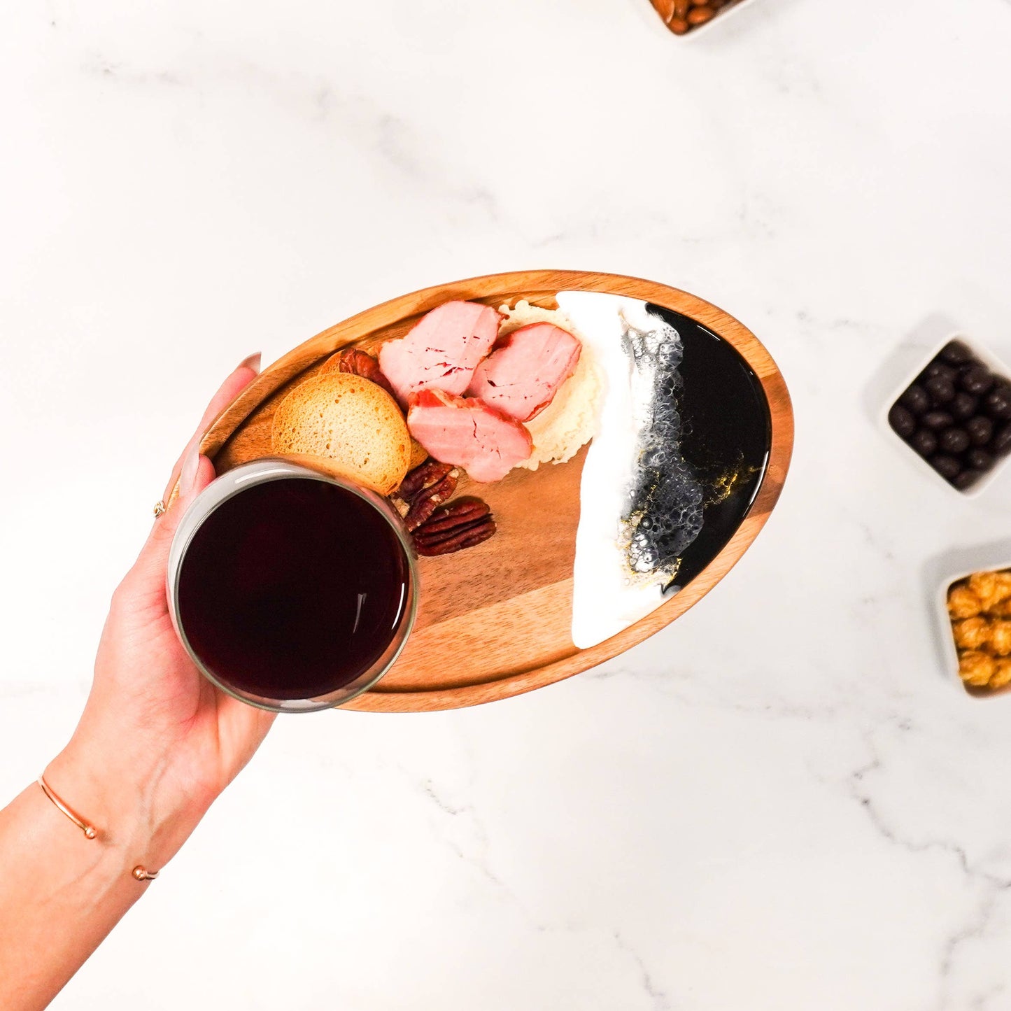 Wine & Appetizer Trays - Resin and Wood: Marble