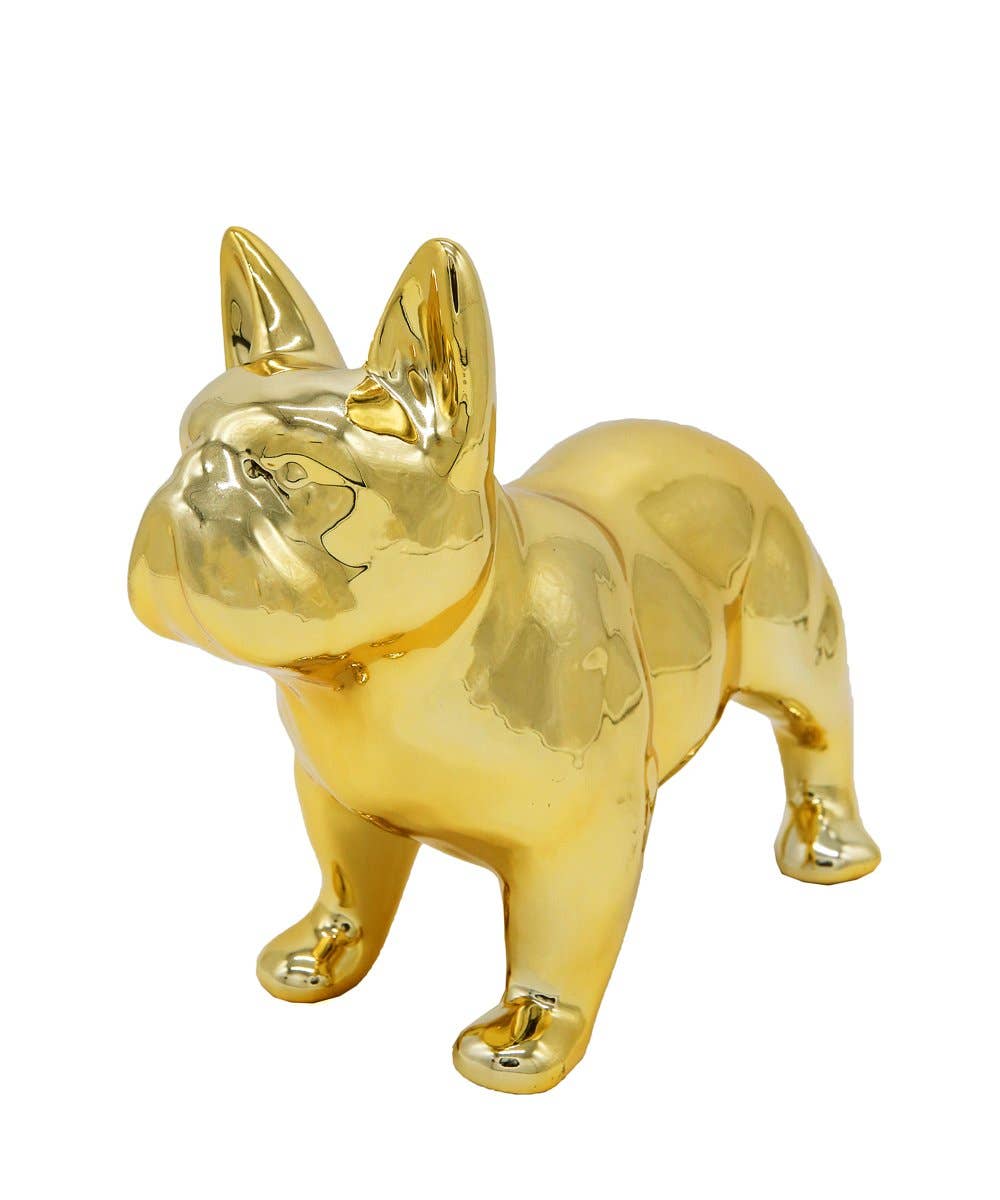 Standing Frenchie Ceramic Statue: Glossy White