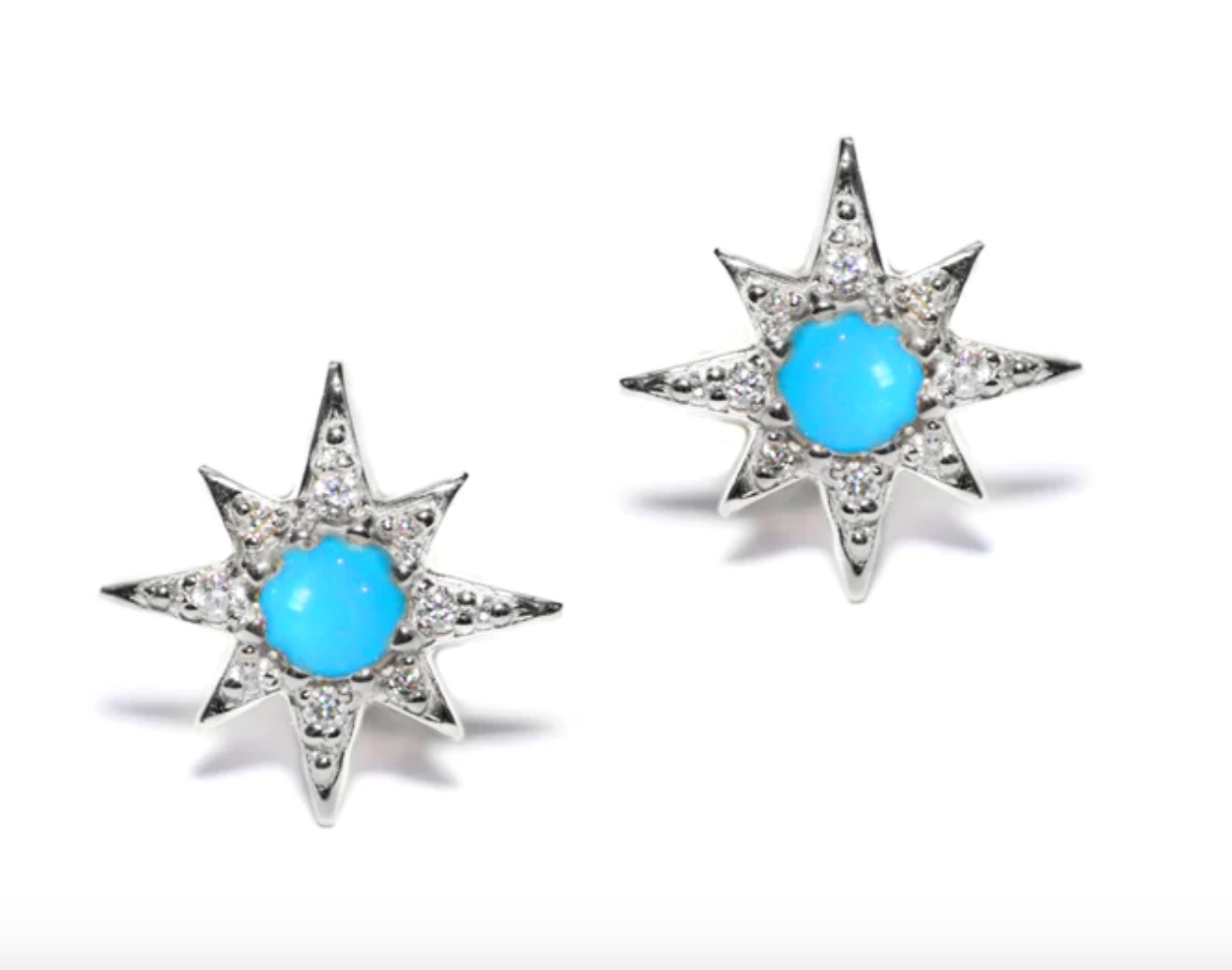 Mini Aztec Starburst Turquoise Earrings- Pair