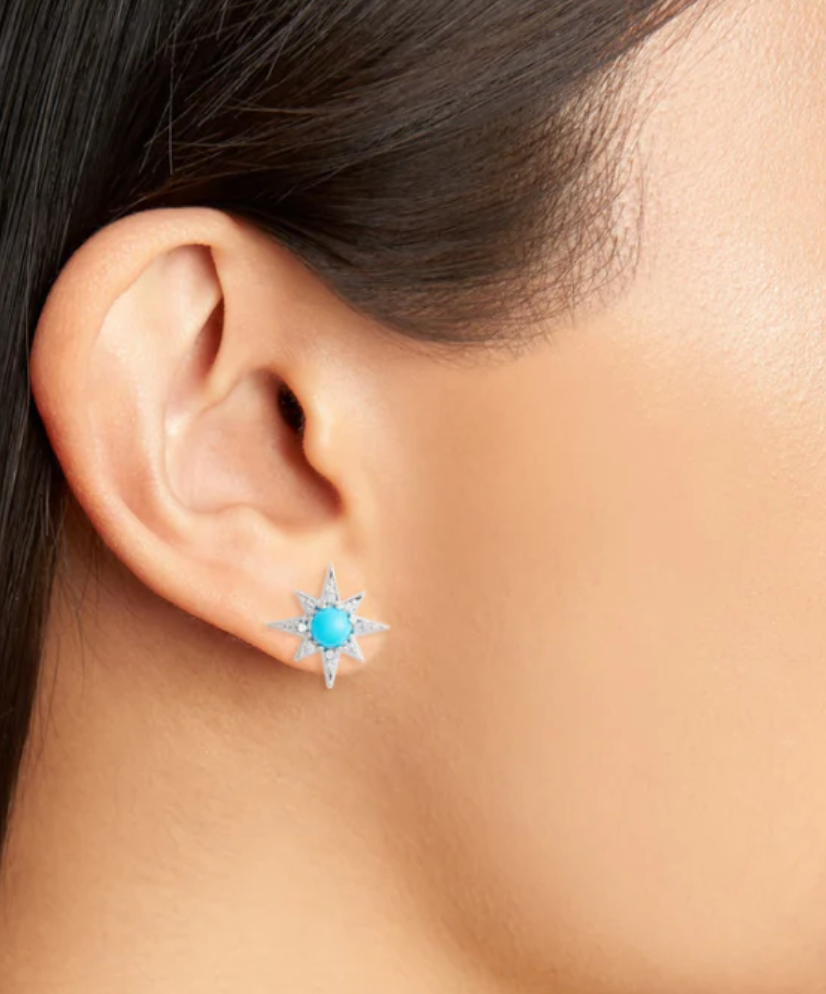 Mini Aztec Starburst Turquoise Earrings- Pair