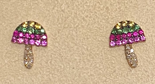 Rainbow Mushroom Earrings-Pair